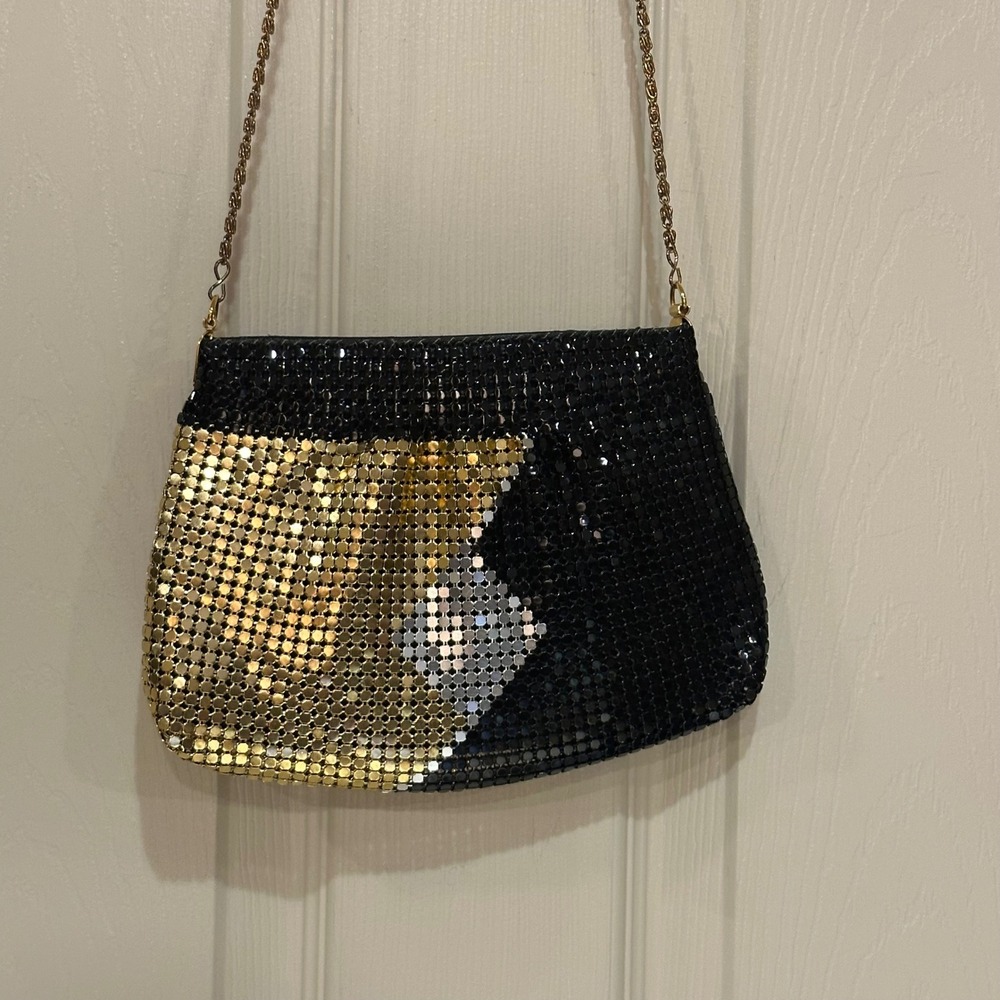 Vintage Metal Mesh Crossbody Evening Bag Black Gold Silver Colorblock Chainmail